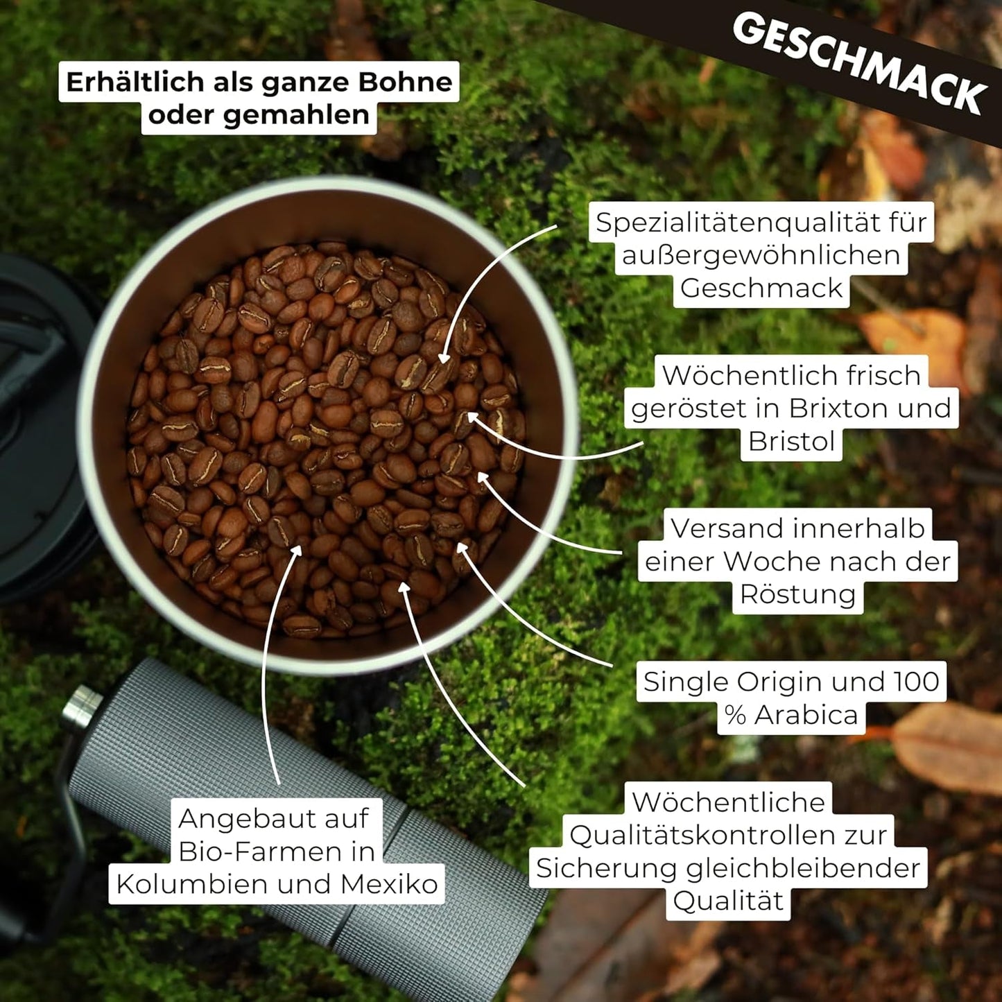 EXHALE Bio GANZE BOHNEN – Dunkel gerösteter Kaffee – 450g Packung – Mykotoxinfrei & geeignet für Bulletproof Coffee – Single Origin und 100% Arabica Bohnen
