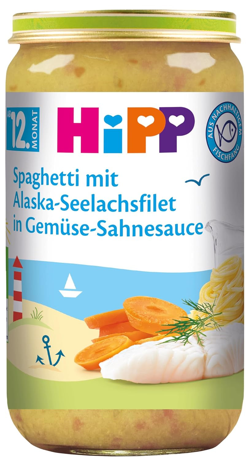 HiPP Spaghetti mit Alaska-Seelachsfilets in cremiger Gemüsesauce, 6er Pack (6 x 250g)