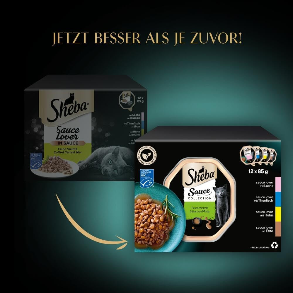 Sheba Sauce Collection Tray Multipack, feine Sorte MSC, 4x12x85g