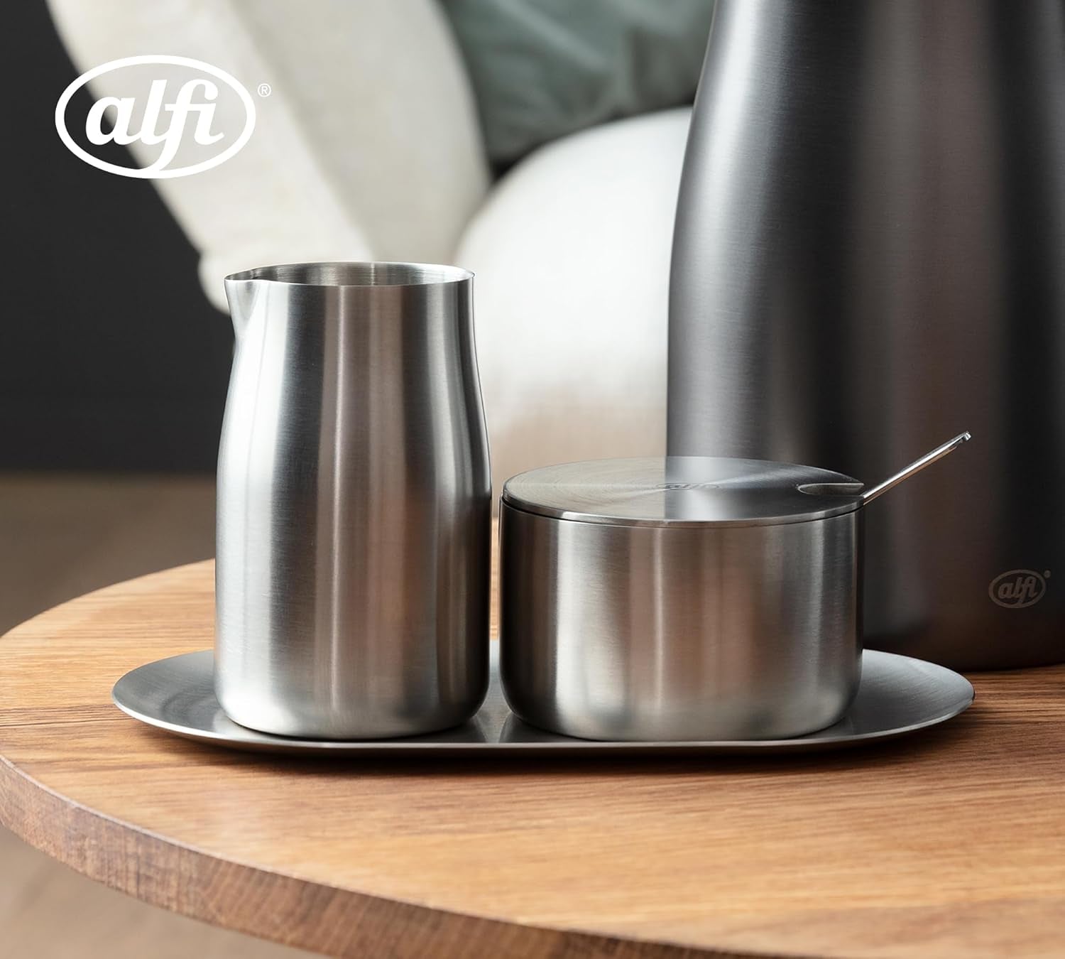 alfi Milch- und Zuckerset, matte Oberfläche, hochwertiges Milch- und Zuckerset aus Edelstahl, elegantes Design, spülmaschinenfest, langlebig