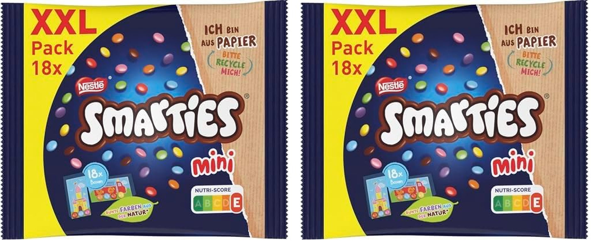 Nestlé SMARTIES Mini XXL Beutel, schokoladenfarbene Linsen, ideal zum Teilen und Genießen mit Familie und Freunden, natürliche Farben, recycelbare Verpackung, 2er-Pack (1 x 259 g)