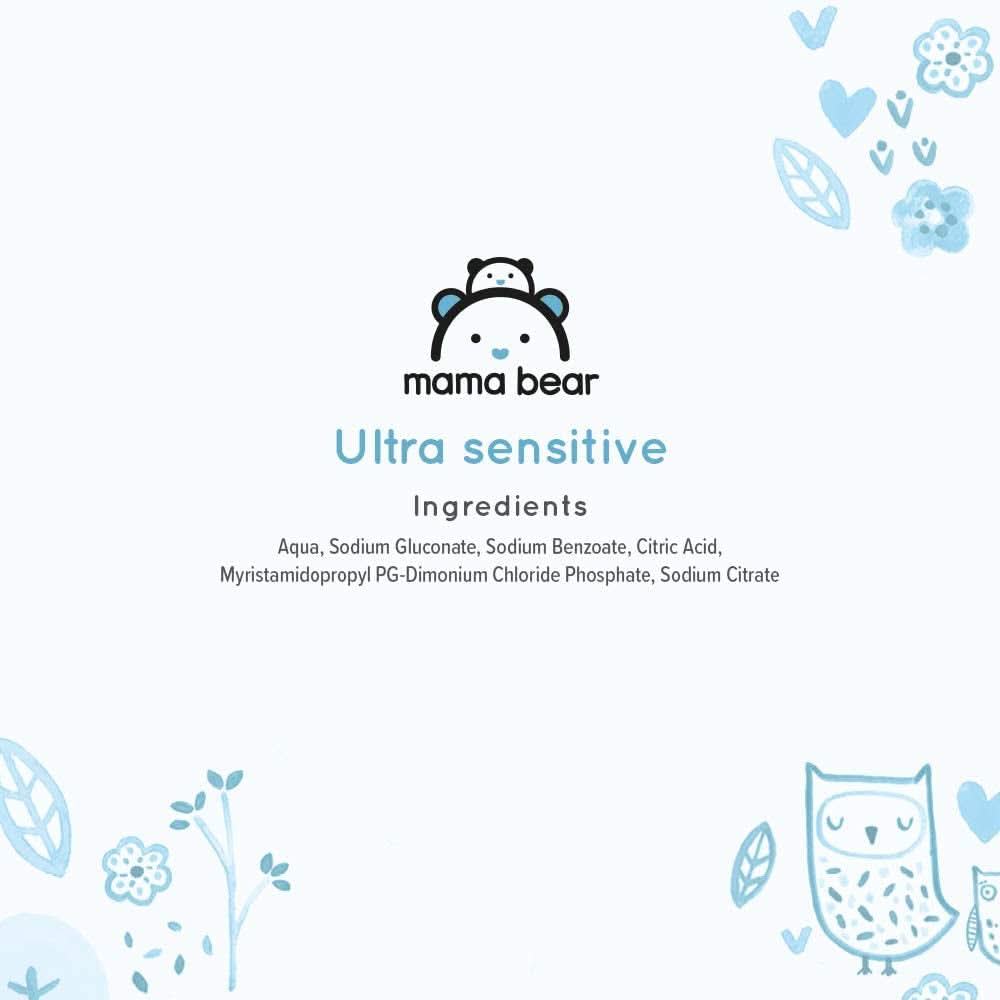 Mama Bear Ultra Sensitive Babyfeuchttücher, parfümfrei, 1008 Stück (18 Packungen à 60 Stück), Naty Shop