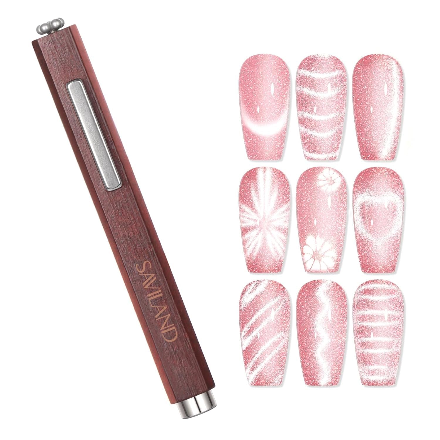 SAVILAND 4X Hochfester Cat Eye Magnet Für Nagel: 3-In-1 Nagel Magnet Rund Lange Streifenperle N35 Neodym Ultra Strong Magnet Für Nagellack Präzise 3S Formung Cat Eye Gel Nagellack Magnet Magnetstift