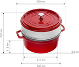 STAUB Gusseisen Bräter/Cocotte, Mit Dämpfeinsatz Aus Edelstahl, Rund 26 Cm, 5,2 L, Aromaregen Funktion Für Optimale Befeuchtung, Für Alle Herdarten Inkl. Induktion & Backofen, Kirschrot, Rot Formen und Backbleche zum Backen Naty Shop