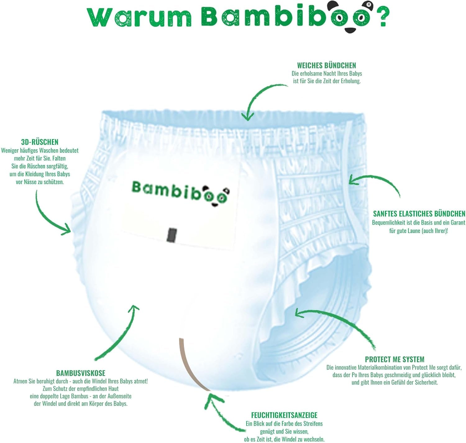 Bambiboo Einwegwindeln, hautfreundlich, feine Bambusfaser – Babywindelhöschen – Einwegwindelüberhosen – Schutz für empfindliche Haut – sehr saugfähig – Größe 4 (Maxi), 16 Stück