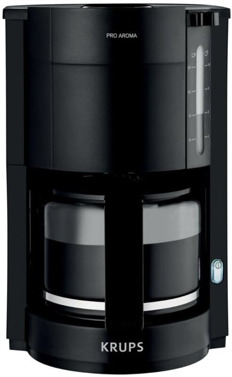 Krups F30908 ProAroma Espressomaschine mit Filter und Glaskaraffe, Fassungsvermögen 1,25 l, 10-15 Tassen, 1050 W, schwarz