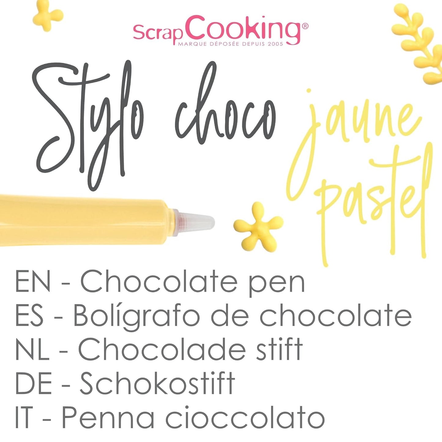 Scrapcooking – Pastellgelber Zuckerstift – gelber Schreibzucker 25 g – dekorativer essbarer Zuckerstift – Schreiben und Zeichnen – Beschriften von Fondant, Zuckerguss, Kuchen – 6804