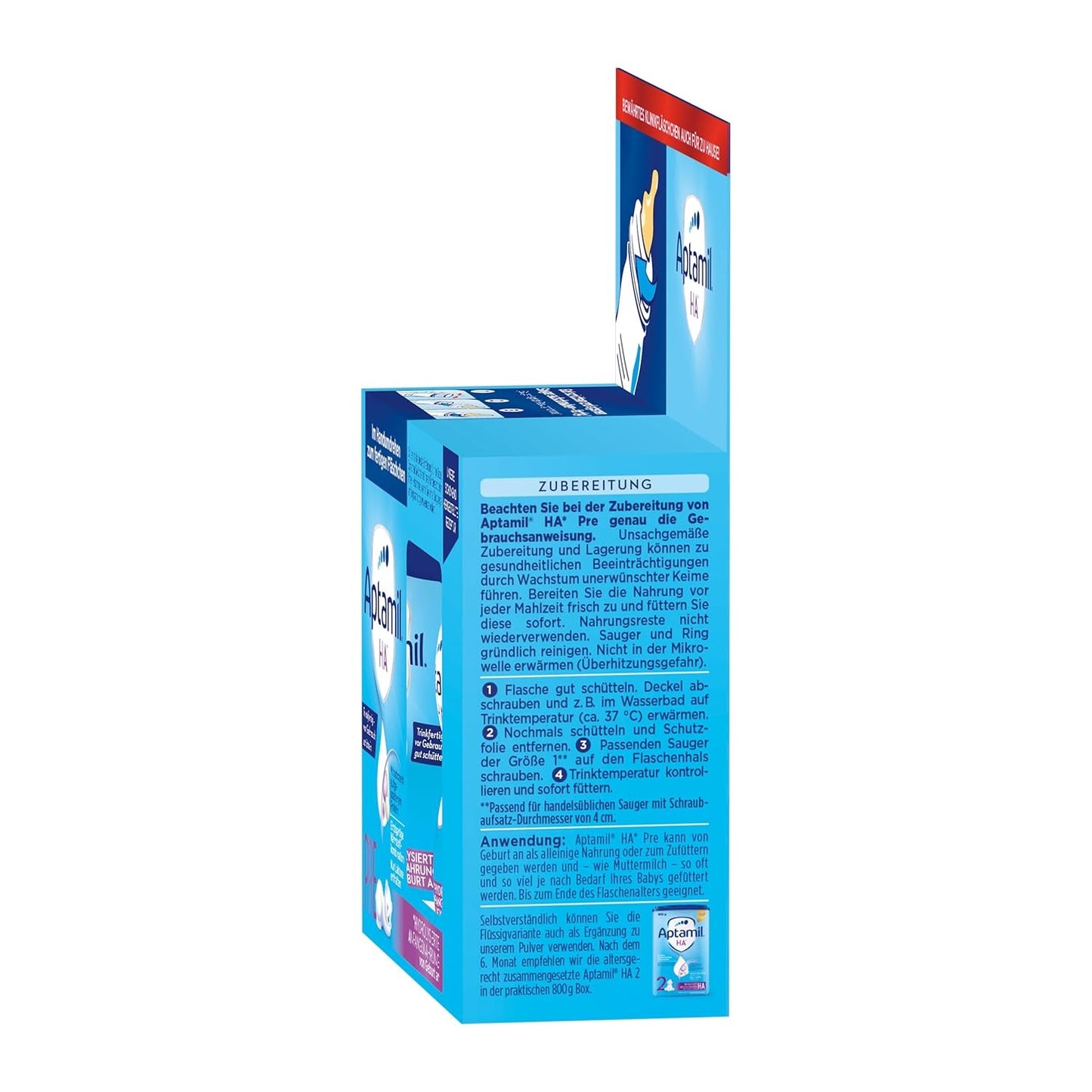 Aptamil HA Pre Ready to Drink – Hydrolysierte Milch für Säuglinge ab der Geburt – 4 x 2 x 90 ml