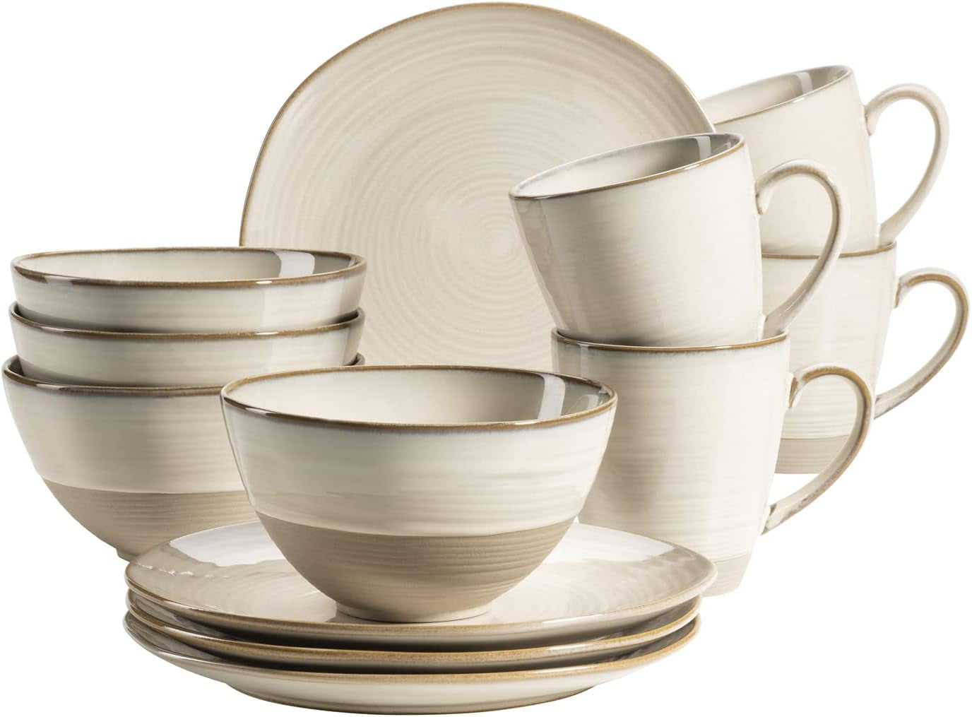 MÄSER 931818 Nottingham Vintage Series Tafelservice für 4 Personen, 12-teiliges Frühstücksservice mit unregelmäßigen runden Formen im Retro-Look, Fliese, Beige