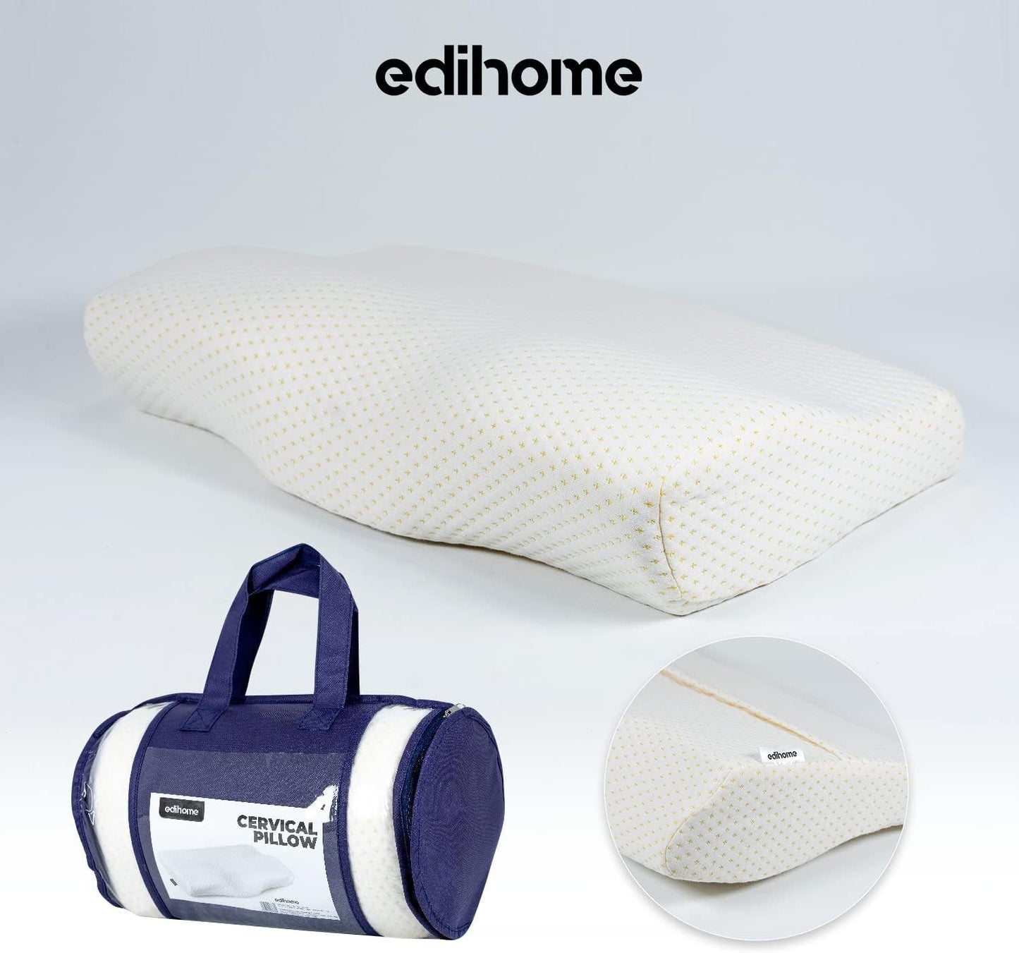 Edihome Nackenstützkissen, Nackenschmerzlinderungskissen, 50 x 30 x 10 cm, Memory-Schaum-Nackenkissen, orthopädisches Kissen, ergonomischer doppelter Baumwollbezug, hypoallergen