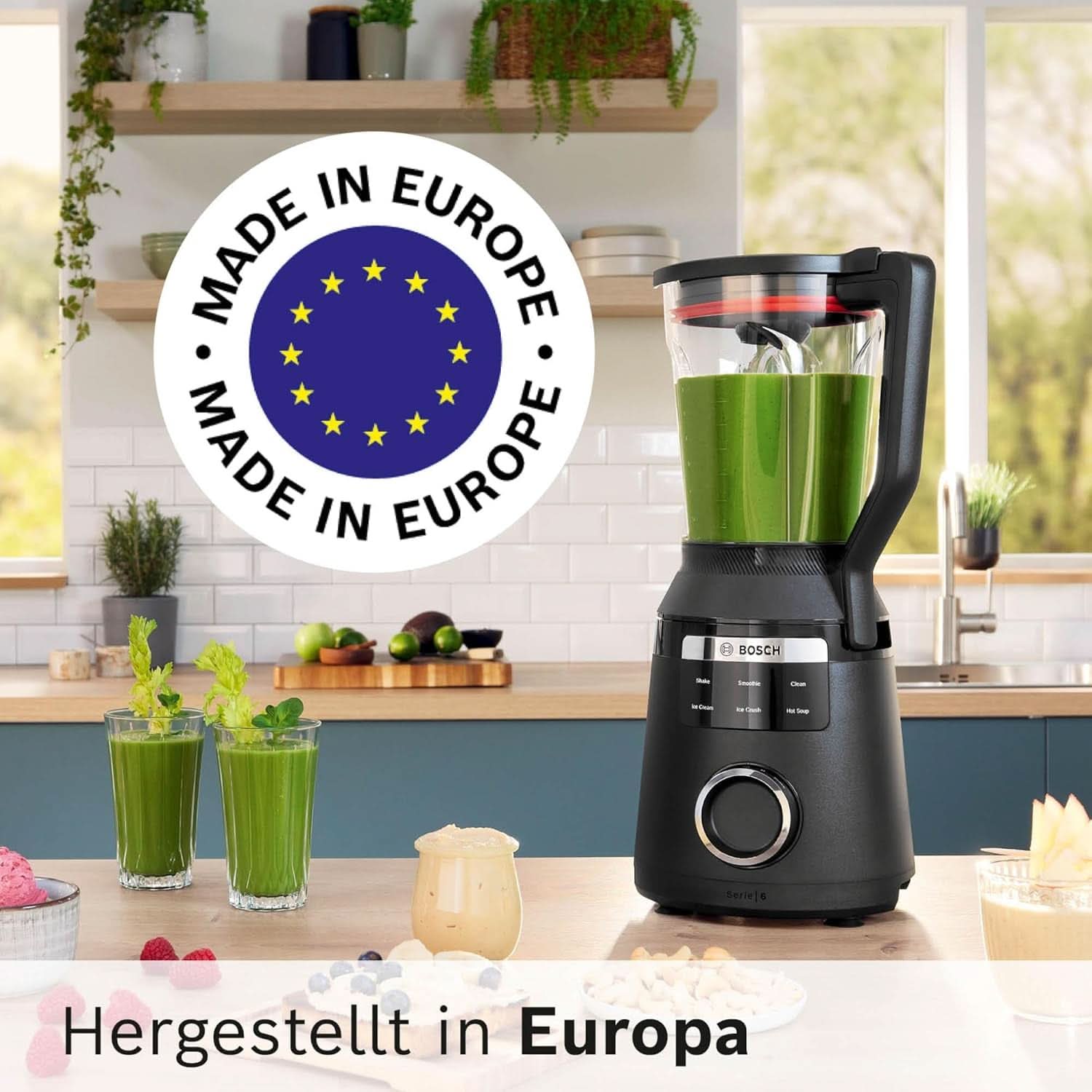 Highspeed-Standmixer Vitapower Serie 6 MMBD665B1, 45.000 U/Min, 6 Programme Inkl Heiße Suppe & Reinigung, 2 L Mixbehälter, Stopfer, Spülmaschinenfeste Teile, Made in Europe, 1800W, Schwarz Kitchen Naty Shop