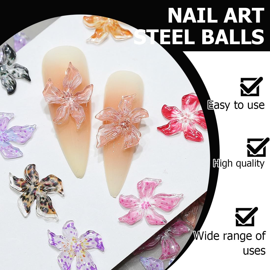 100 Stück 3D Blume Nagel Charms Nägel Zubehör Nageldesign Glitzersteine ​​​​Nailart Strasssteine ​​​​Flower Nail Charms Luminous Flower Nail Art Charms Bunte Blumen Deko Nagel Steinchen Flowers Nail