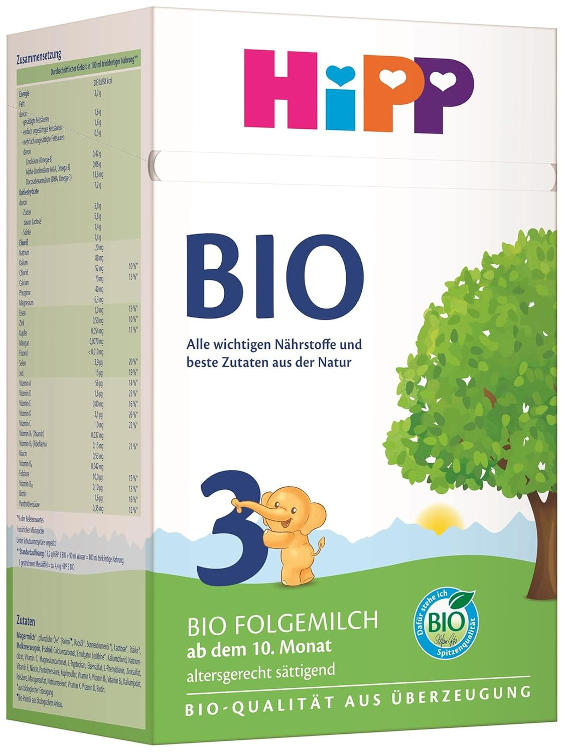 HiPP 3 Bio-Folgemilch (4 x 600g) – nach 10 Monaten, mit Omega-3 (DHA, ALA), Calcium, Vitamin D, in bester Bio-Qualität