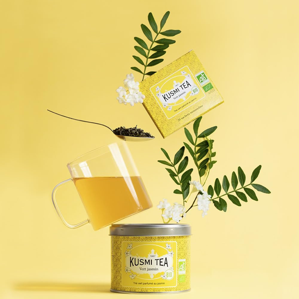 Kusmi Tea – 2er-Pack – Jasmin-Grüntee – Bio-Jasmin-Grüntee-Mischung – 100 % Bio-Grüntee – kann heiß oder kalt getrunken werden – 2 x 20 Teebeutel