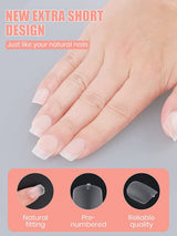 EBANKU 420 Stück kurze quadratische Nagelspitzen, vollflächige matte Spitzen, weiche Gel-Spitzen, klare vorpolierte Gel-Nagelspitzen, künstliche Nagelverlängerungsspitzen, 15 Größen (kurzes Quadrat)