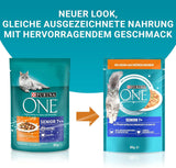 PURINA ONE Senior 7+ Nassfutter für Katzen, zarte Stücke in Hühnersauce, 26er Pack (26 x 85g)