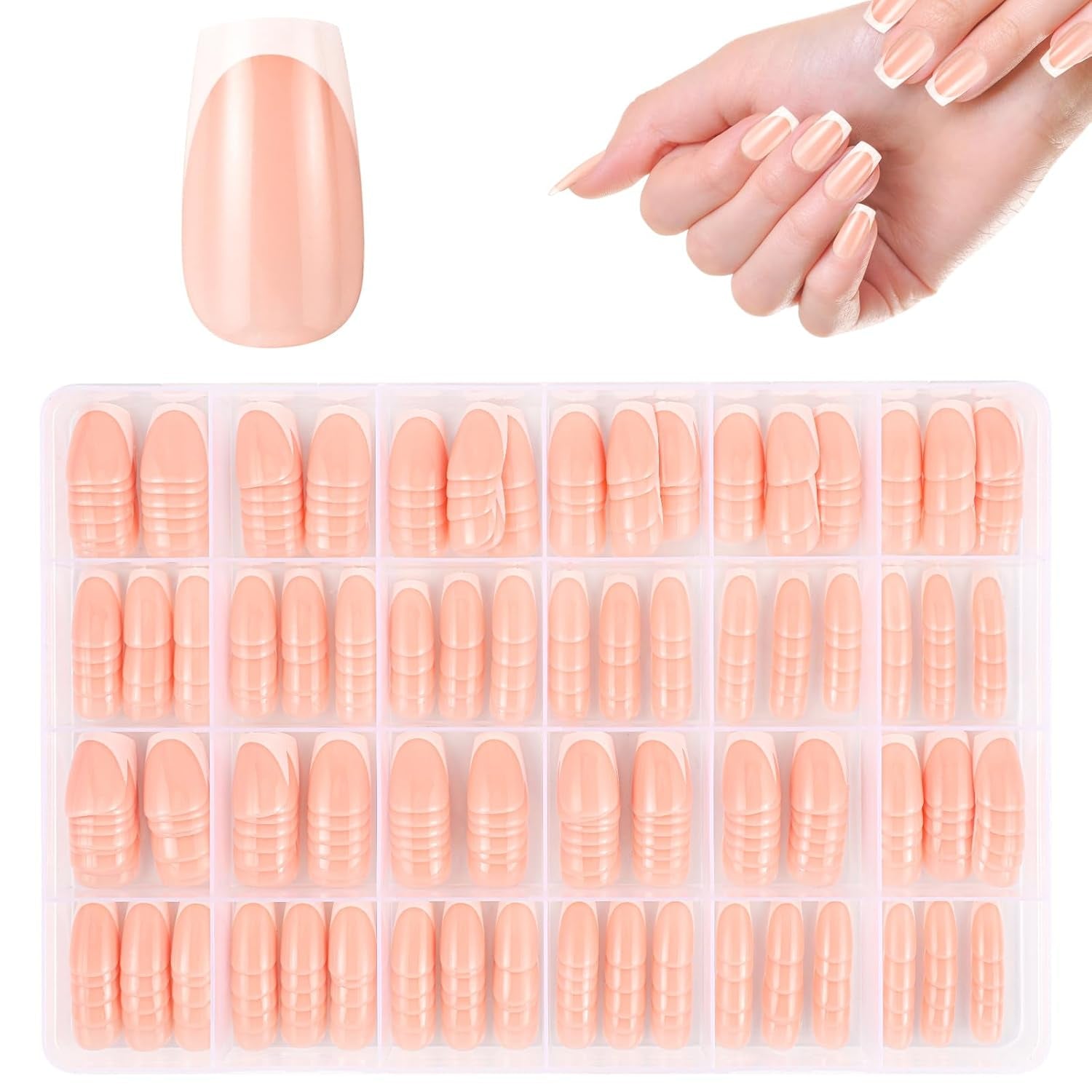 360 Stück französische künstliche Nägel, mittelgroß, rechteckig, künstliche Nägel mit künstlicher Nagelfeile, natürliche Spitzen, DIY zum Aufdrücken, für Damen und Frauen