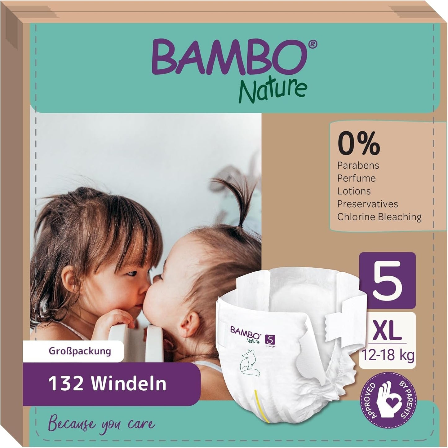 Bambo Nature Babywindeln, Größe 1 (2–4 kg), 132 Stück Monatsbox | Premium-Windeln mit verbessertem Auslaufschutz | Ultimativer Komfort und Freiheit für Neugeborene | Dermatologisch getestete Windeln