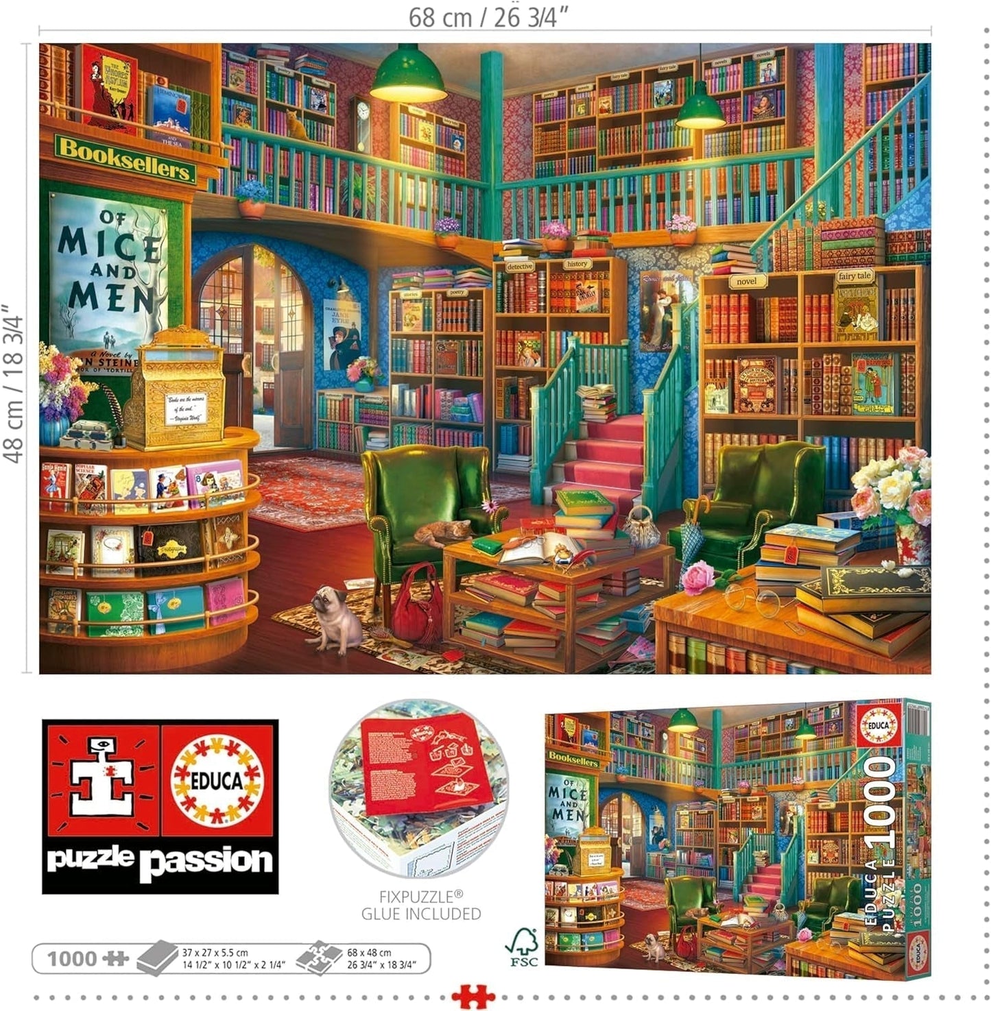 Educa - Puzzle mit 1000 Teilen für Erwachsene | Bibliothek. Abmessungen: 68 x 48 cm. Inklusive Fixpuzzle-Puzzlekleber. Seit 14 Jahren (19925) Puzzle Naty Shop