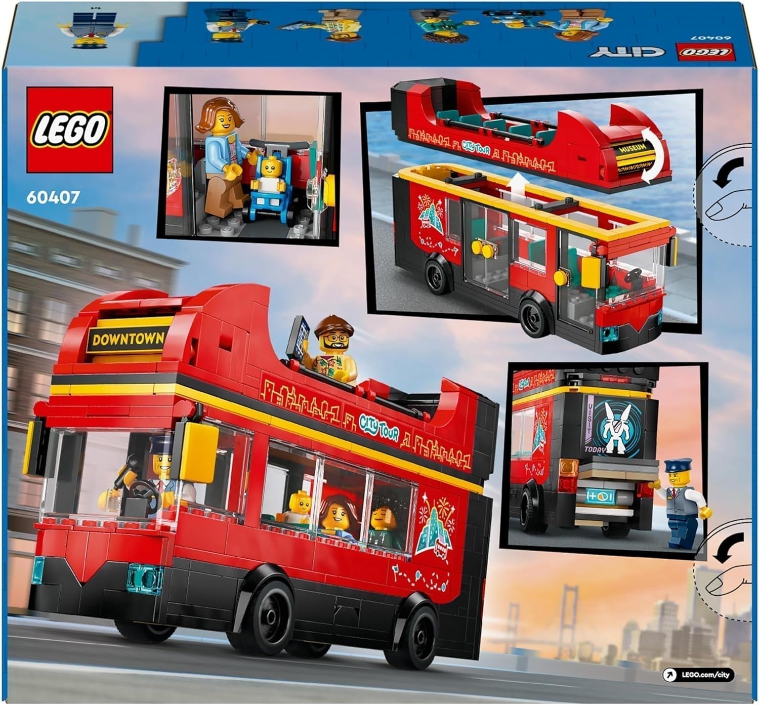 LEGO City Doppeldeckerbus, Doppeldecker-Spielzeugbus, Fahrzeugset für Mädchen und Jungen ab 7 Jahren, enthält 5 Figuren, darunter ein Baby im Kinderwagen 60407 Bausets Besuchen Sie den LEGO-Store