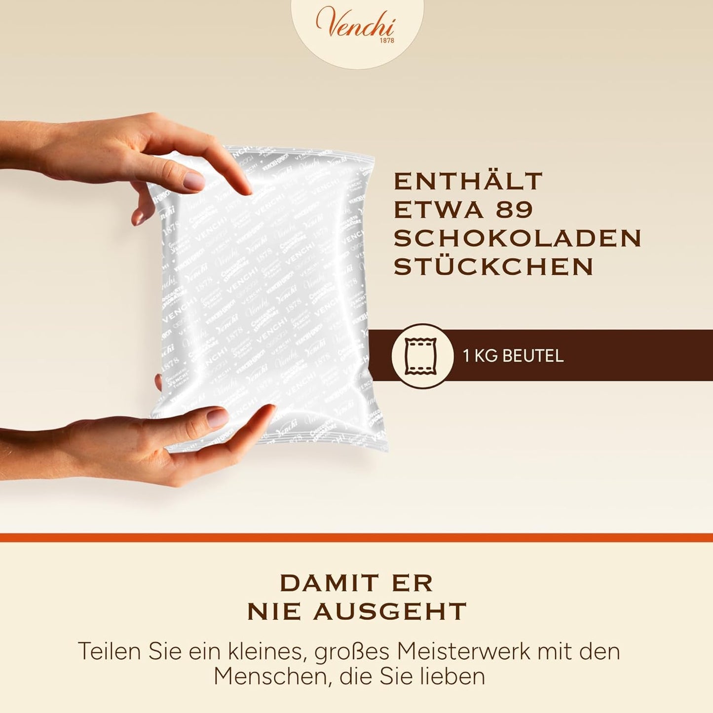 Venchi - Cremini 1878 - Dreischichtige Schokolade mit Gianduja mit Milch und Mandelpaste, „Piemonteser Haselnüsse g.g.A.“, 1 kg, glutenfrei, ohne Farbstoffe und ohne Konservierungsstoffe