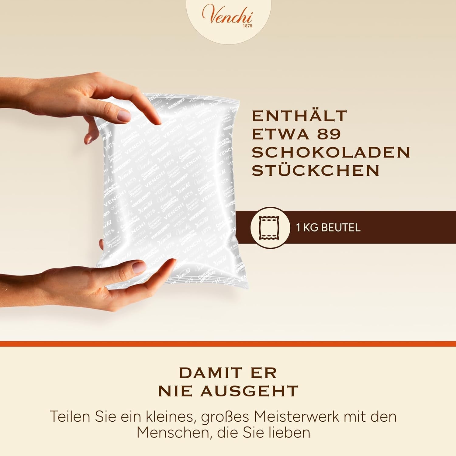 Venchi - Cremini 1878 - Dreischichtige Schokolade mit Gianduja mit Milch und Mandelpaste, „Piemonteser Haselnüsse g.g.A.“, 1 kg, glutenfrei, ohne Farbstoffe und ohne Konservierungsstoffe