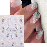 JMEOWIO 3D Nagelsticker Blumen Nail Art Sticker Selbstklebend Nagelaufkleber 5D Stereoskopisch Frühling Sommer Dekoration Nageldesign Zubehör 4 Blatt