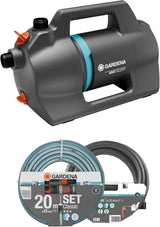 Gardena 4100 Silent Gartenpumpen-Set: Sehr leise und innovative Bewässerungspumpe mit 3,5 m Sauganschluss und 20 m klassischem Schlauch, 4100 l/h Durchfluss, 550 W Motor, wasserdicht, sparsam (9051-20)