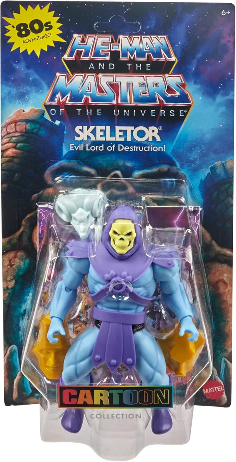 Masters of the Universe Origins Spielzeug, Skeletor-Figur aus der Cartoon-Sammlung, Bösewicht stehend ca. 14 cm mit Rüstung, Stab, Schwert und 2 Masken, HYD24 Actionfiguren Naty Shop