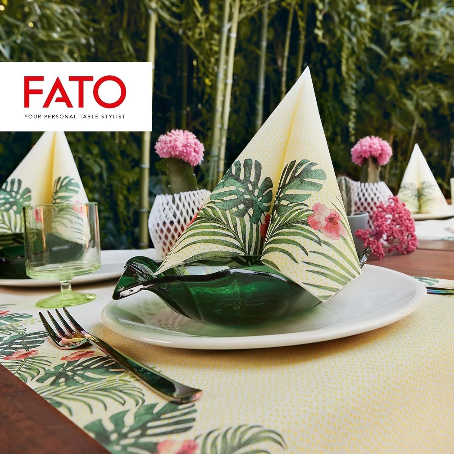 Fato - Trockenpapierservietten, Airlaid, Textileffekt, Packung mit 50 Servietten, 40X40 gefaltet im 4er-Format, Tropicana Decor