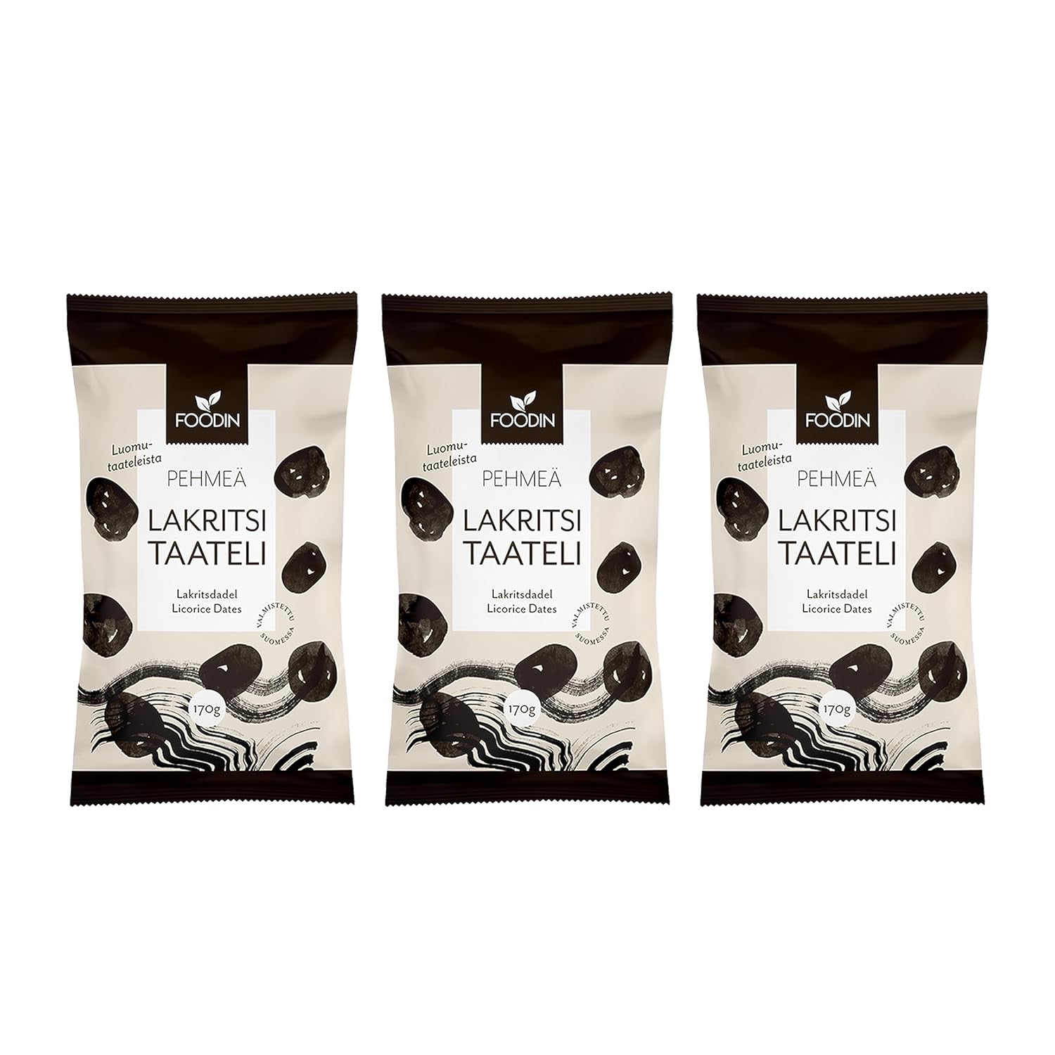 Foodin-Daten Vegane, glutenfreie, weiche, süße und gesunde Leckereien. Getrocknete Früchte mit Lakritzpulver zum Knabbern, Backen und mehr – hergestellt in Vaajakoski (3 x 170 g). Dehydrierte Produkte Naty Shop Standardtitel