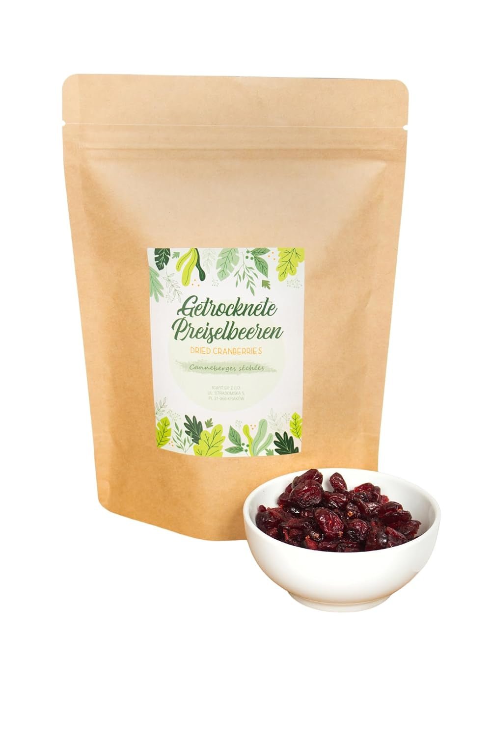 FOOD&WOOD® Ganze getrocknete Cranberries 500g | Getrocknete Preiselbeeren | 1A Qualität | Natürlich süß | ideal als Snack, im Joghurt oder zum Backen | ohne Zuckerzusatz | Trocken | ungeschwefelt. Naty Shop dehydrierte Produkte 500 G