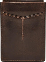 Fossil Herren Derrick Leder RFID-blockierendes magnetisches Kartenetui Walletderrick Wallet Herrenbrieftasche Naty Shop Derrick Dunkelbraun