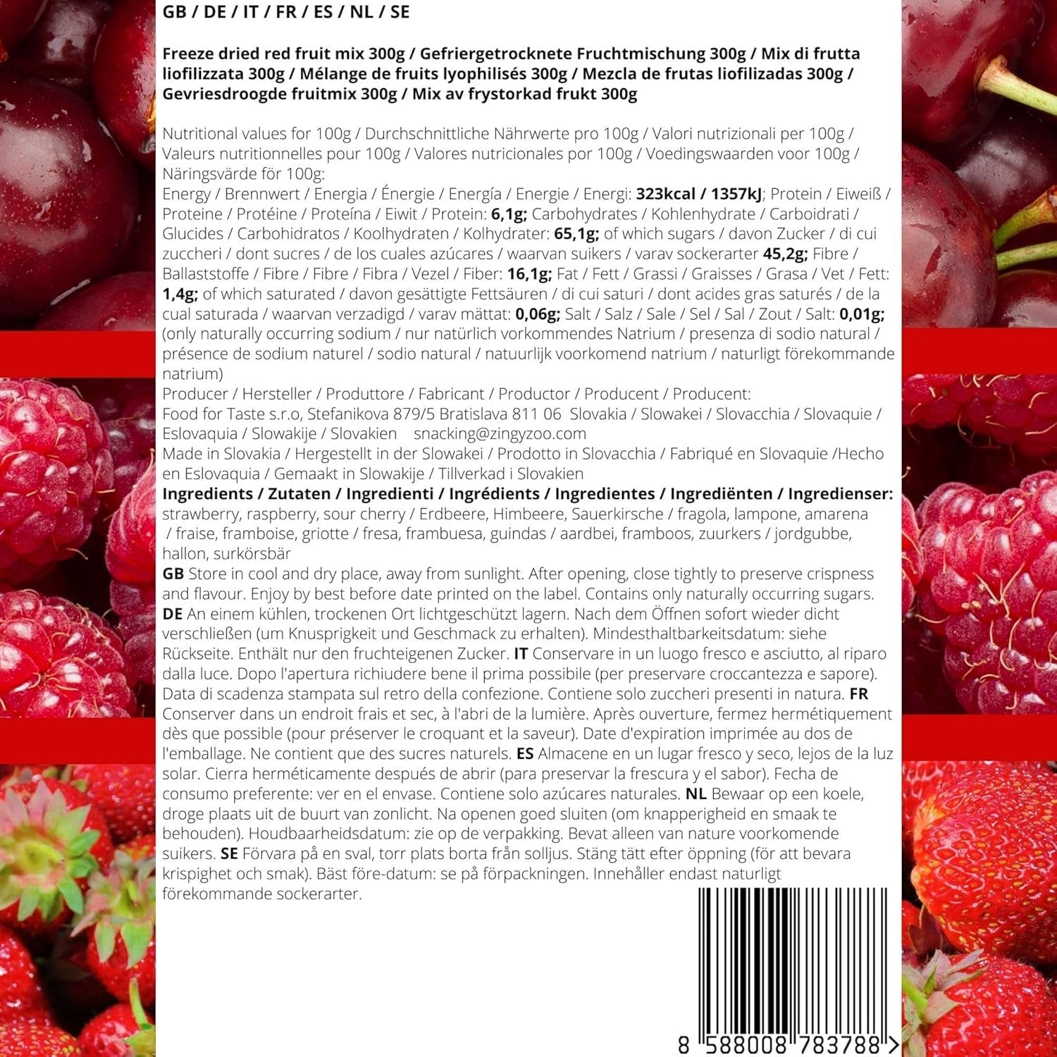 Gefriergetrocknete Früchte Rote Fruchtmischung | XL 300g gefriergetrocknete Erdbeeren Himbeeren Sauerkirschen Trockenfruchtmischung | Gefriergetrocknete Früchte Erdbeere Himbeere Sauerkirsche | ZingyZoo Dehydrierte Produkte Naty Shop