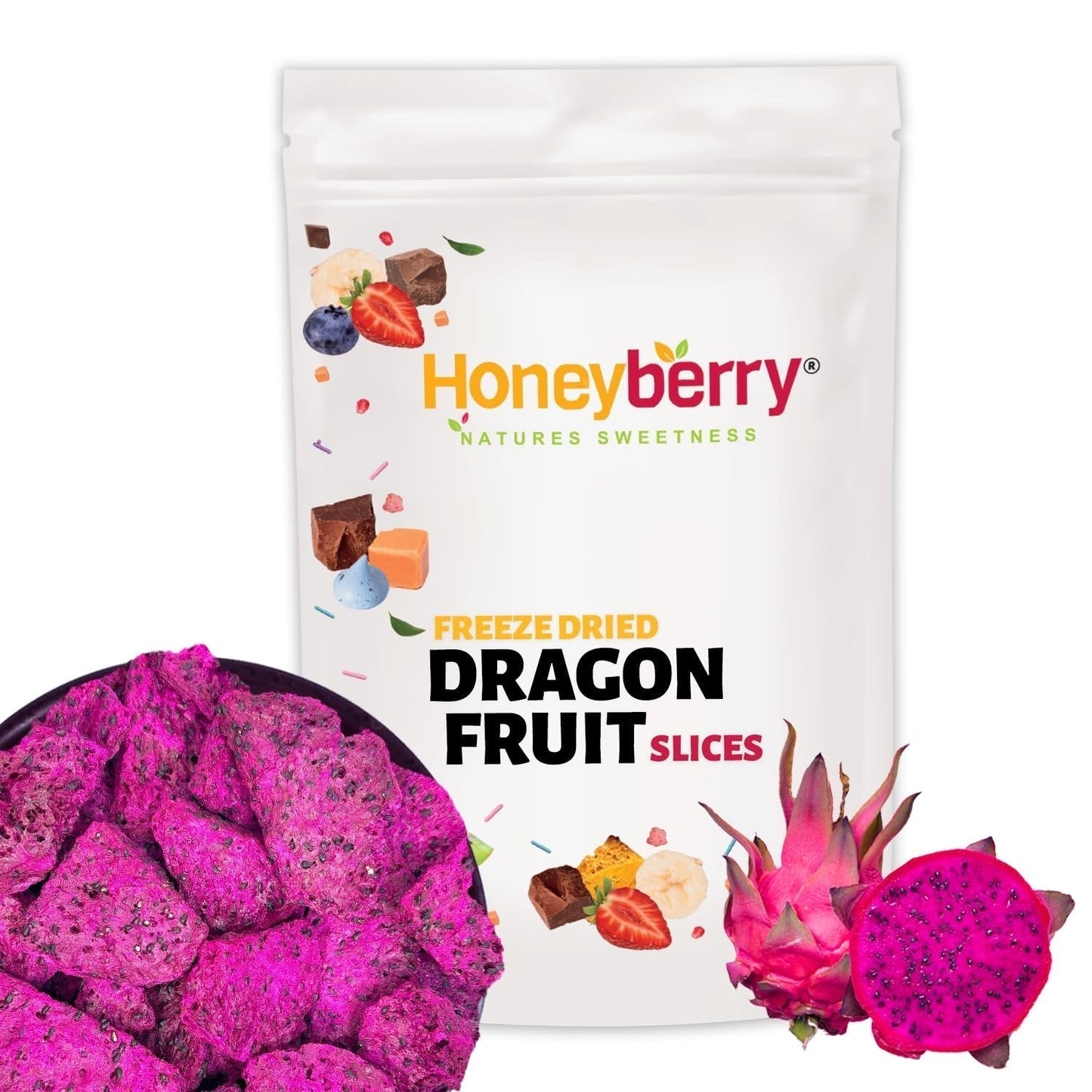 Gefriergetrocknete Drachenfrucht 50g - Gefriergetrocknete Drachenfrucht - Gefriergetrocknete Trockenfrüchte - Geschnittene getrocknete Drachenfrucht zum Backen, Dekorieren, Snacks, Müsli, Desserts Dehydrierte Produkte Mein Shop 50G