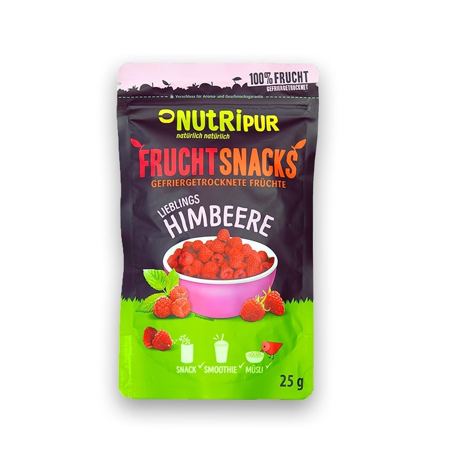 Gefriergetrocknete Früchte: 100g gefriergetrocknete Himbeeren für Smoothie-Bowls, Müsli, Porridge-Toppings – gefriergetrocknete Beeren ohne Zuckerzusatz – gefriergetrocknete Beeren – Früchte von NutriPur Dehydrierte Produkte Naty Shop Standardtitel