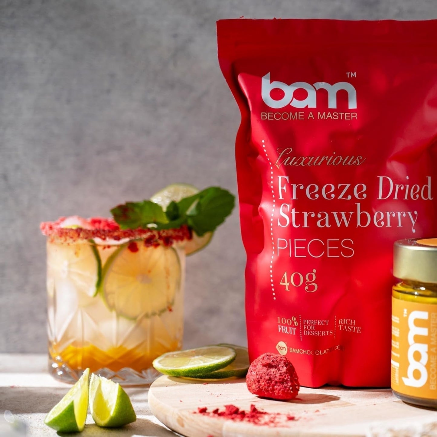 Gefriergetrocknete Früchte BAM, 40 Gramm, natürliche Früchte, perfekte Desserts, reichhaltiger Geschmack (Erdbeere). Dehydrierte Produkte Naty Shop