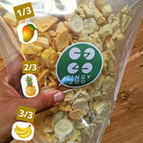 Gefriergetrocknete Früchte Mischung aus tropischen Früchten | XL 350g Gefriergetrocknete Ananas-Mango-Bananen-Mischung aus gefriergetrockneten Früchten | Gefriergetrocknete Früchte Ananas Banane Mango Trockenfruchtmischung | ZingyZoo Dehydrierte Produkte Naty Shop