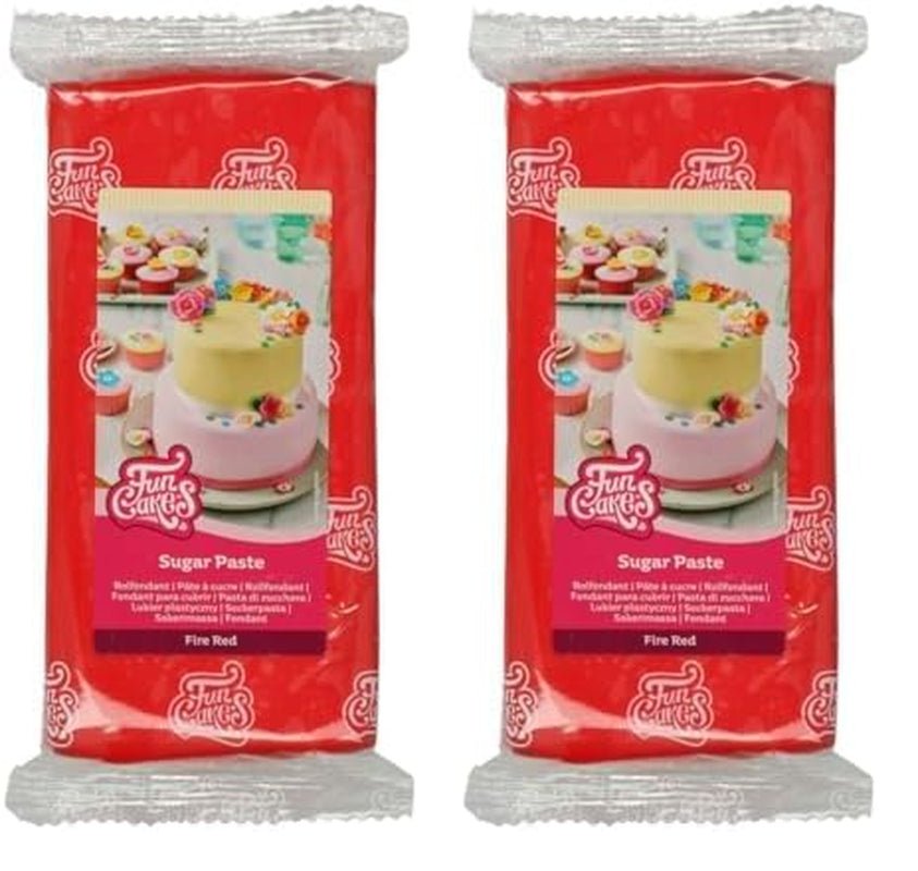 FunCakes feuerroter, laminierter Fondant: einfach zu verwenden, glatt, flexibel, weich und biegsam, perfekt zum Dekorieren von Kuchen, Halal-, koscher- und glutenfrei, 1 kg (1 Packung). Naty Shop feuerrote Zuckerpaste, 1 kg (2 Packungen).