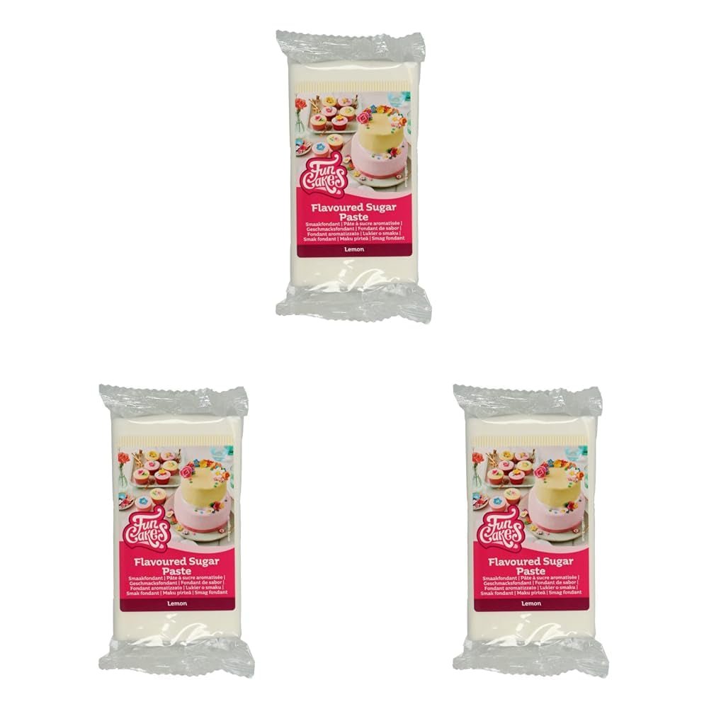 FunCakes Fondant mit Zitronengeschmack: Köstlicher Geschmack, glatte Textur, leicht zu verteilen, gerollter Fondant, perfekt für Kuchen, Cupcakes und Kekse. Halal, koscher und glutenfrei. 250 g (3er-Packung) Naty Shop Zuckerpaste 250 g (3er-Packung) Zitrone