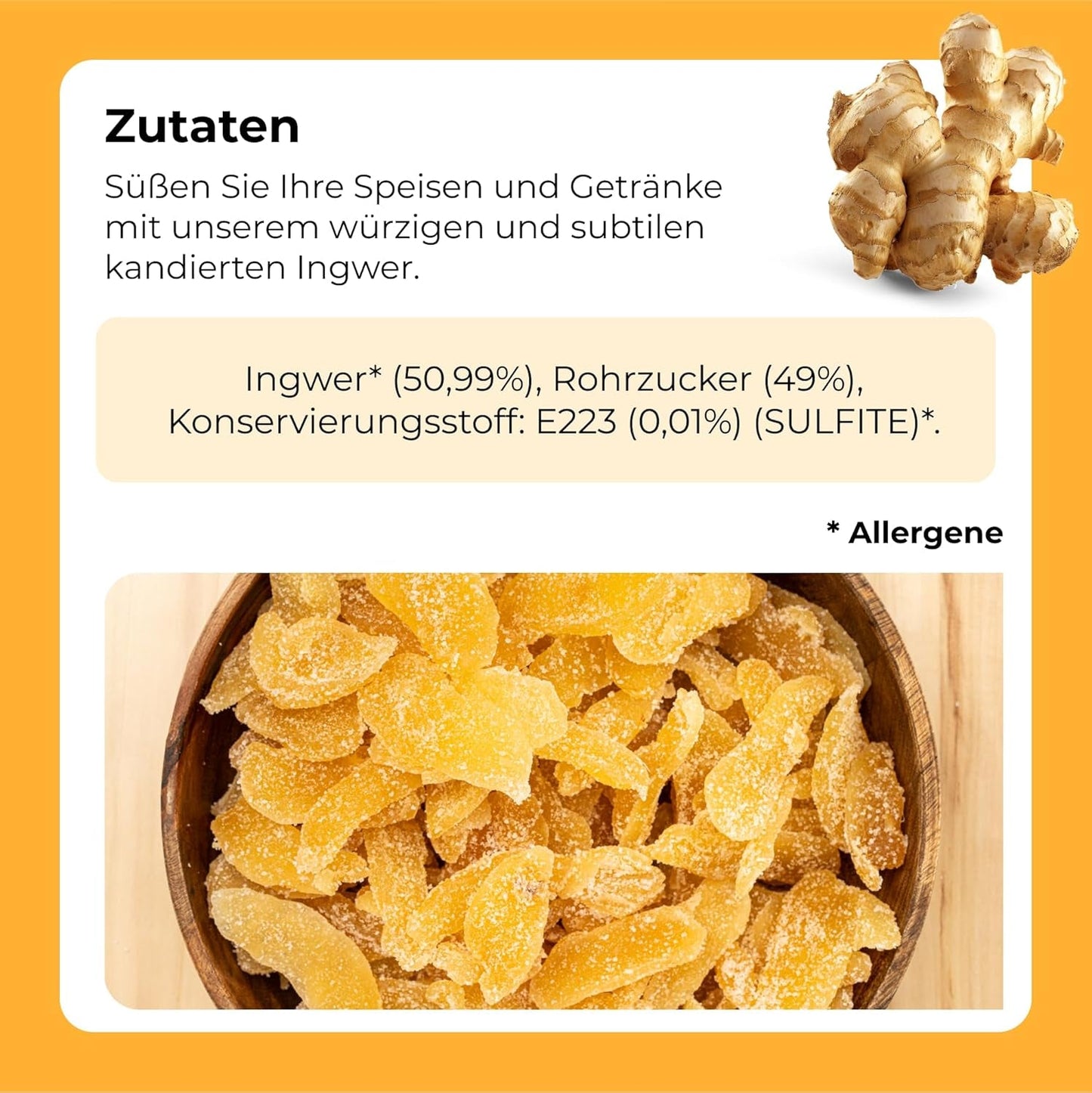 Kandierter Ingwer in Stücken 1 kg | Dehydrierte Trockenfrüchte Glasierte Ingwerscheiben | Geschnittener kandierter Ingwer | Gesüßte getrocknete Blätter | IDEAL für Rezepte | Vegetarier und Veganer. Naty Shop dehydrierte Produkte