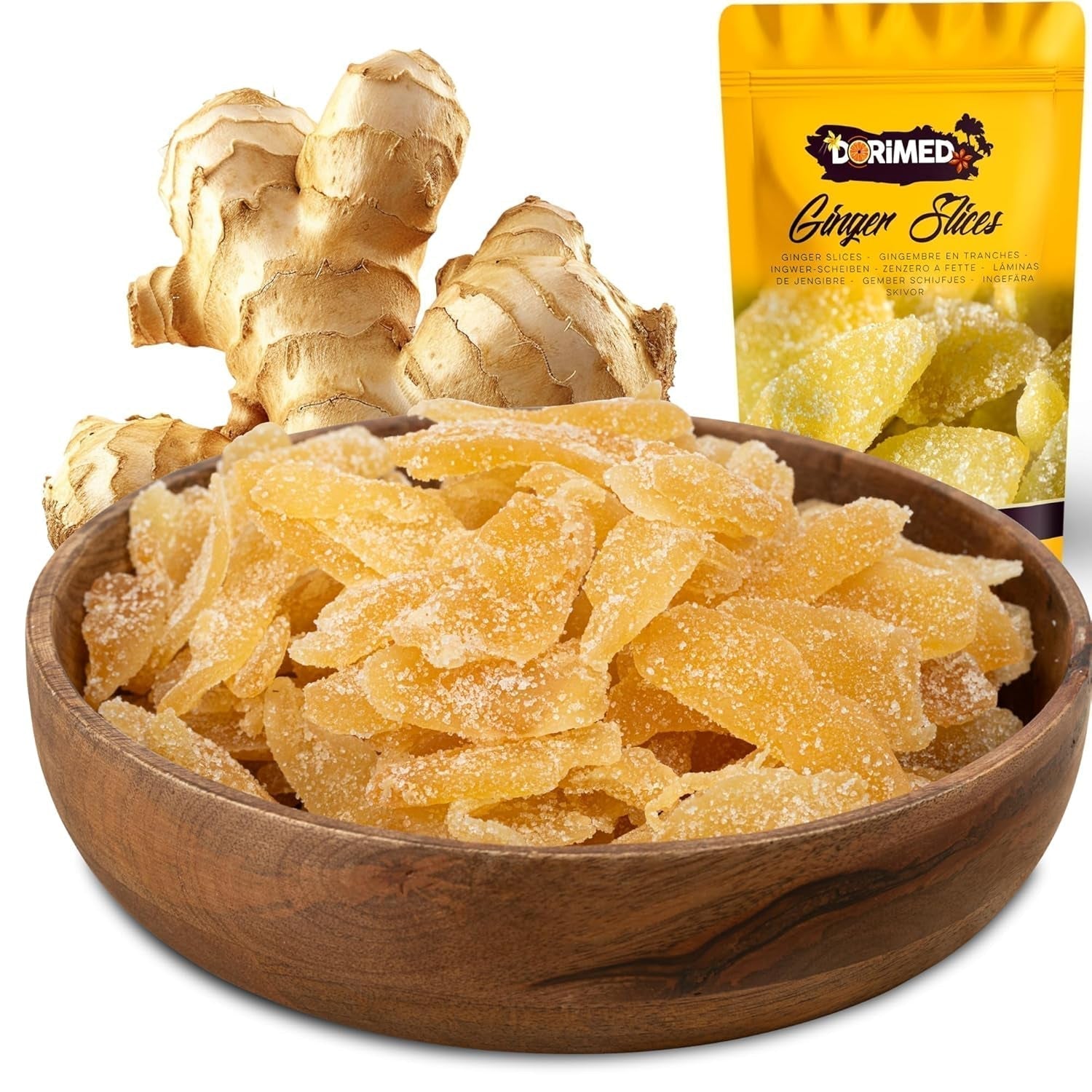 Kandierter Ingwer in Stücken 1 kg | Dehydrierte Trockenfrüchte Glasierte Ingwerscheiben | Geschnittener kandierter Ingwer | Gesüßte getrocknete Blätter | IDEAL für Rezepte | Vegetarier und Veganer. Dehydrierte Produkte Naty Shop Standardtitel