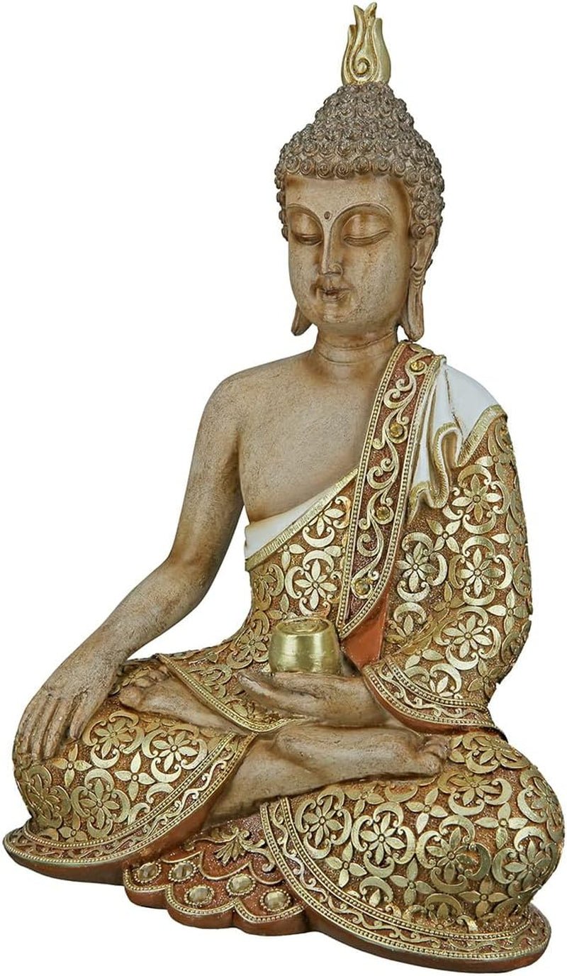 GILDE Dekoskulptur Sitzender Buddha - Meditation - braun/weiß - Höhe 29 cm Statuetten und Skulpturen Naty Shop Braun, Goldfarben Höhe 35 cm