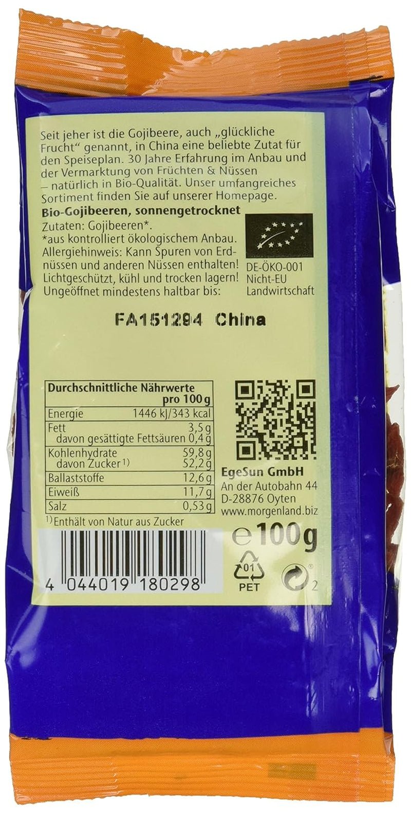 Goji-Beeren 100g Bio-Trockenfrüchte, 1 Packung (1 x 100g) Dehydrierte Produkte Mein Shop