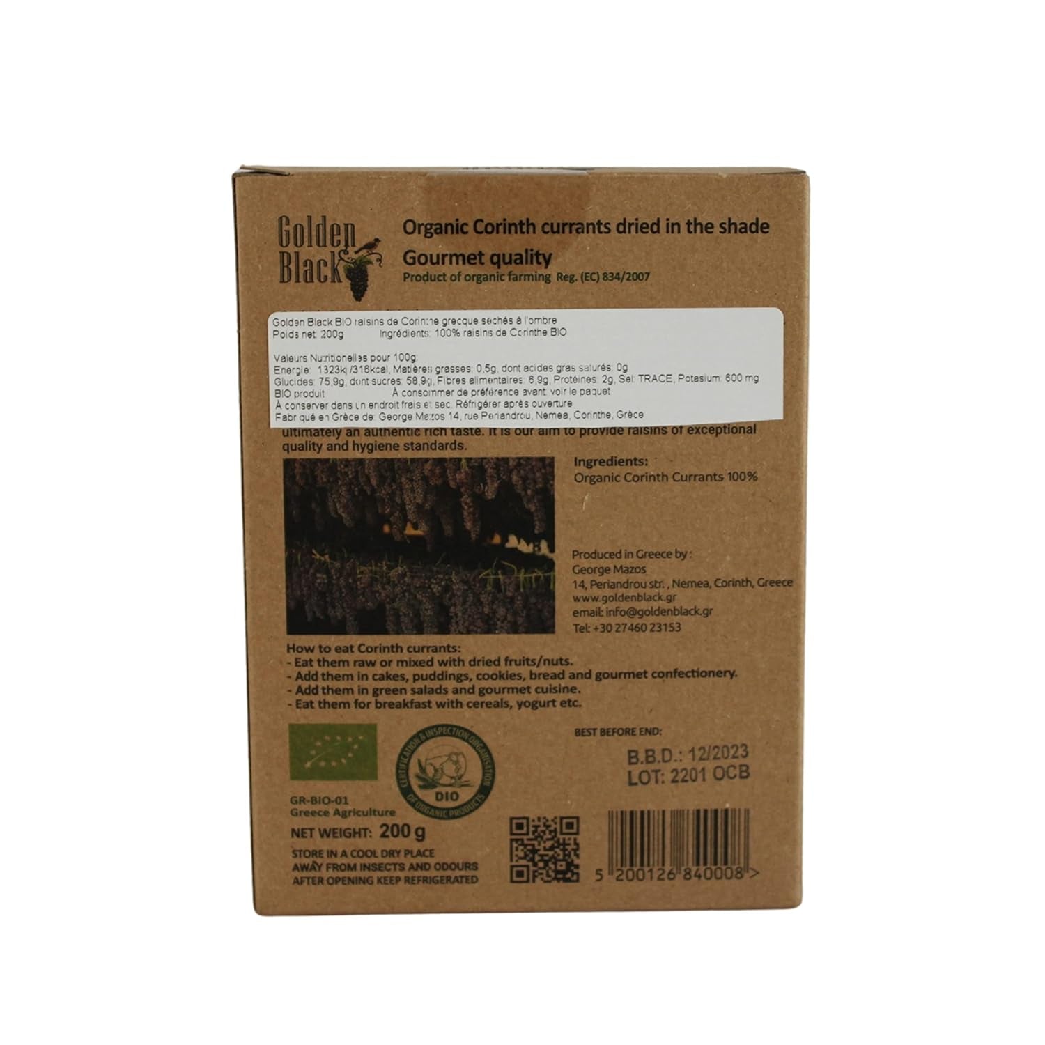 Griechische schwarze Bio-Sultaninen – Johannisbeeren 200 g, 3er-Pack (3 x 200 g) Dehydrierte Produkte Naty Shop