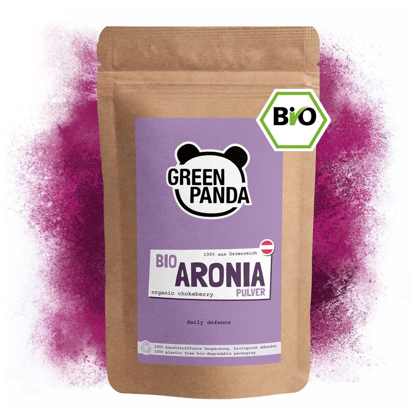 GREEN PANDA® Bio Aroniapulver aus Österreich | fein gemahlene getrocknete Apfelbeeren | Bio-Apfelbeeren ohne Zusatzstoffe | regionale Alternative zu Acai-Pulver und Goji-Beeren | 500g Naty Shop dehydrierte Produkte Standardtitel