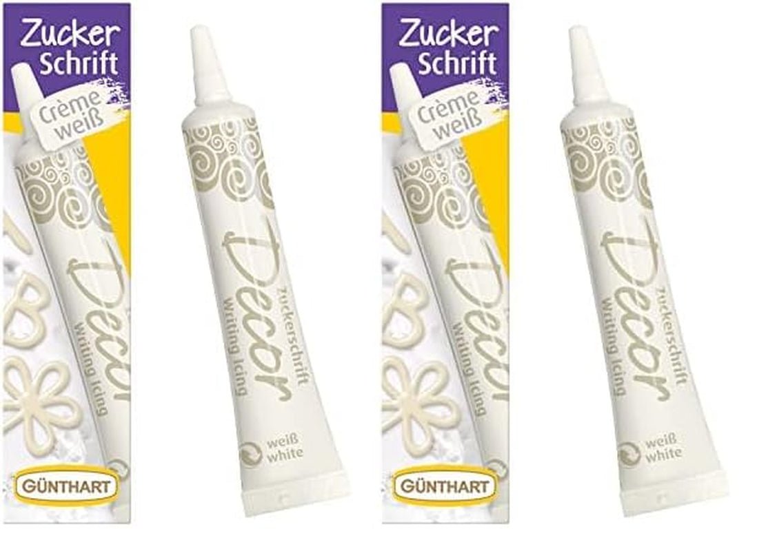 Günthart BackDecor 25 g WEISSE Zuckerbuchstaben für jedes Dessert in weißer Zuckerfarbe für schöne Buchstaben und Designs, 1 Packung (25 g) Naty Shop Mittlere Zuckerpaste (2 Packung) Weiße Zuckerbuchstaben