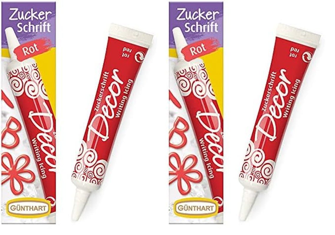 Günthart BackDecor 25g Zuckerbuchstaben WEISS für jedes Dessert in weißer Farbe aus Zucker für schöne Buchstaben und Designs, 1 Packung (25g) Naty Shop Zuckerpaste 25G (2er Pack) Rote Zuckerschrift