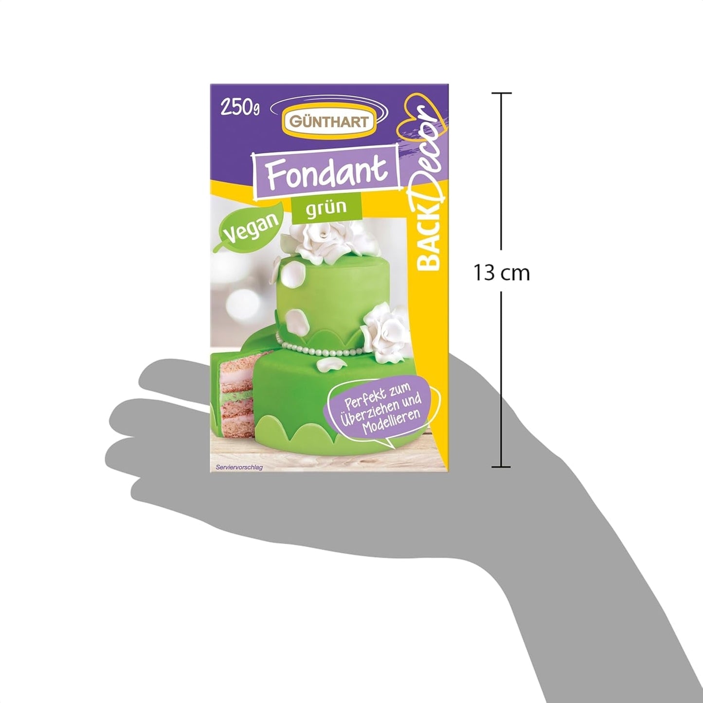 Günthart BackDecor 250 Fondant grün, 100 % vegan, palmölfrei, reißfest zum Überziehen von Kuchen und Gebäck, zum Modellieren geeignet, 1 Packung (1 x 250 g) Naty Shop Zuckerpaste