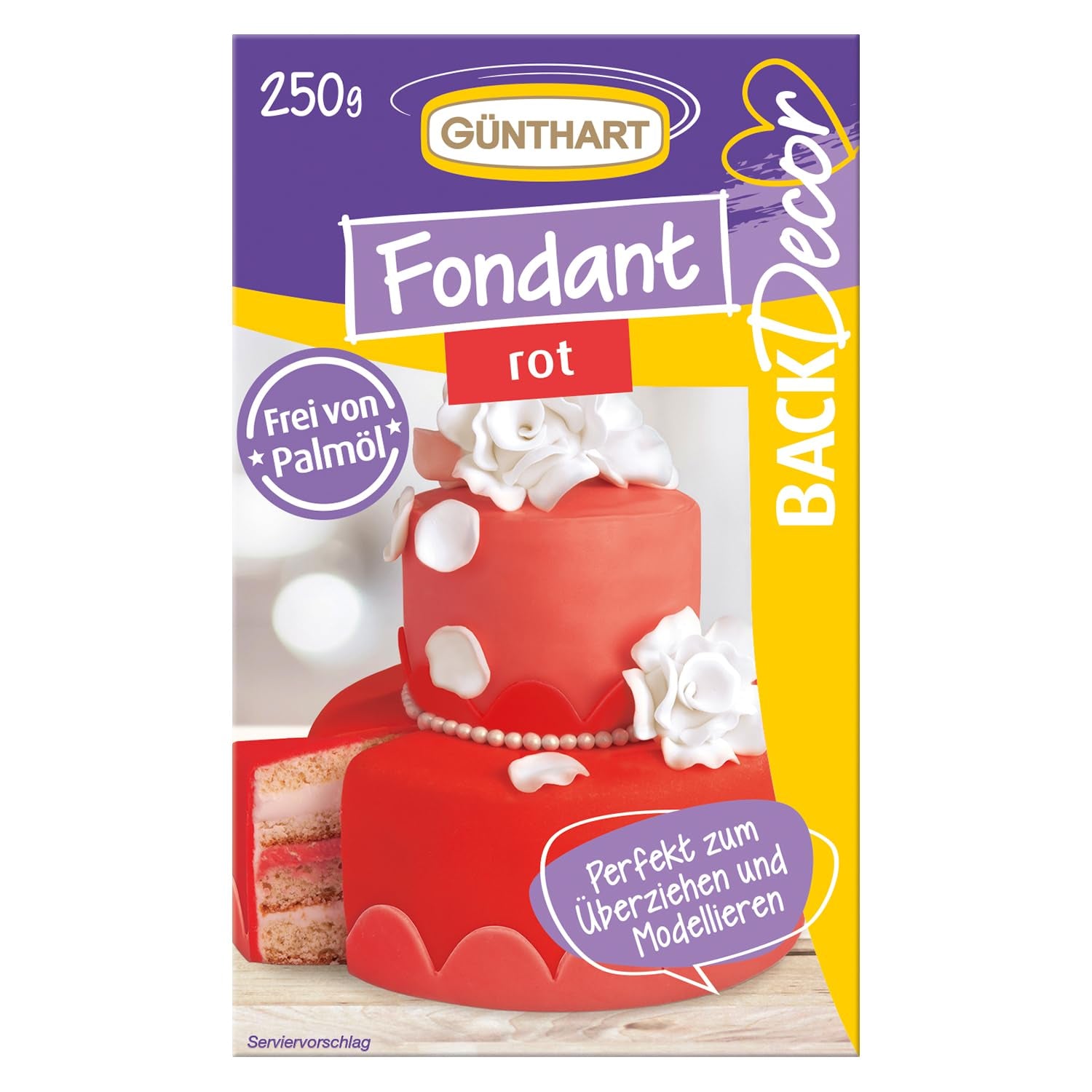Günthart BackDecor 250 grüner Fondant, 100 % vegan, frei von Palmöl, reißfest, zum Überziehen von Kuchen und Gebäck, geeignet zum Modellieren, 1 Packung (1 x 250 g), Naty Shop Zuckerpaste 250 g (1 Packung), rot